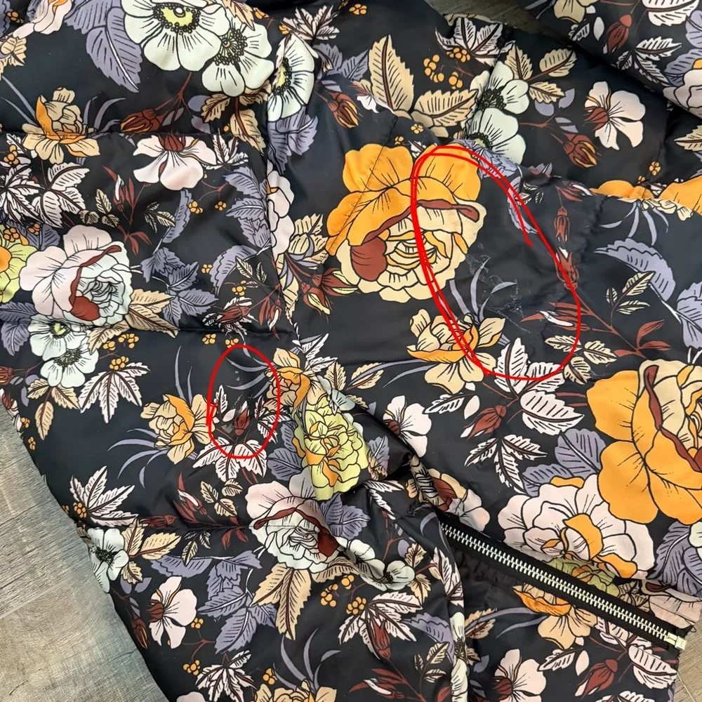 Who What‎ Wear Womens L Floral Puffer Jacket Boho Retro Light Vintage Inspired